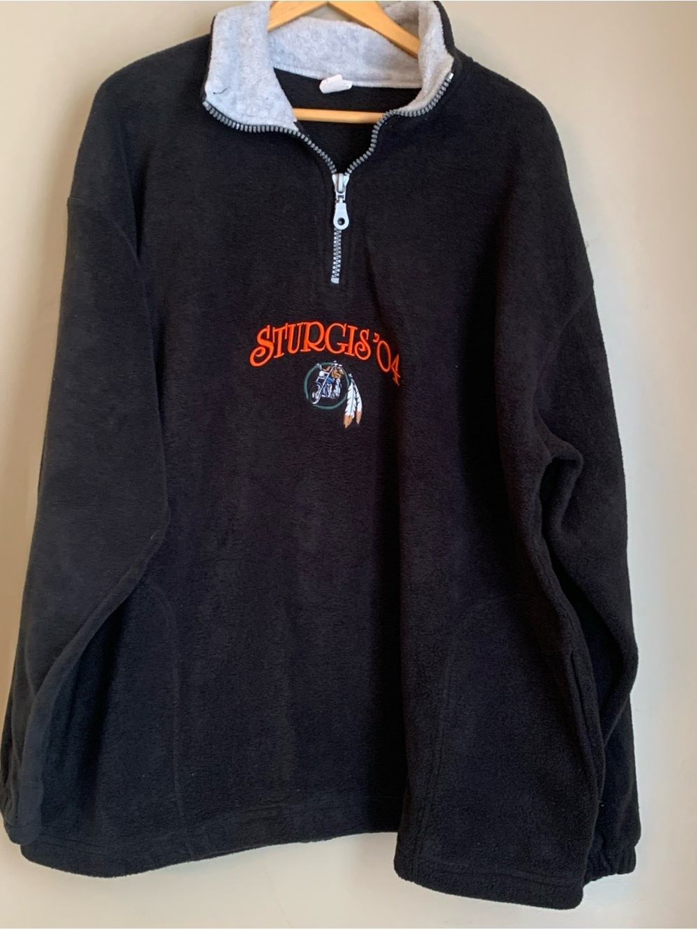VTG Sturgis Motorcycle Rally 2004 1/4 Zip Fleece Sweatshirt Pullover Sz XL Black